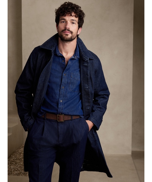 BANANA REPUBLIC」 ステンカラーコート M インディゴブルー メンズ