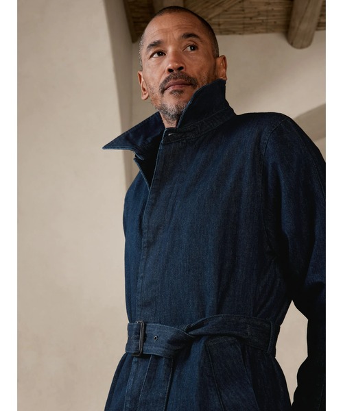 BANANA REPUBLIC」 ステンカラーコート M インディゴブルー メンズ