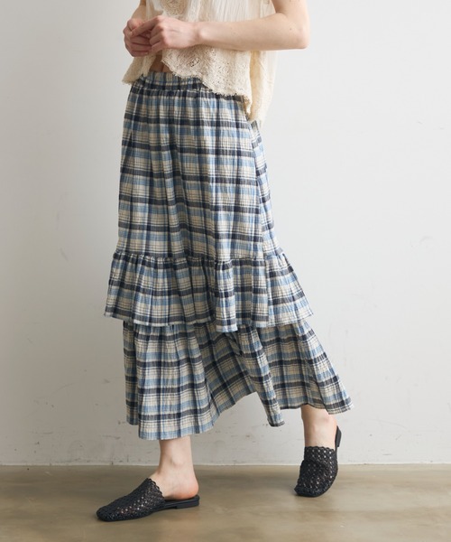Crisp（クリスプ） スカート crinkle check frill skirt / クリンクル