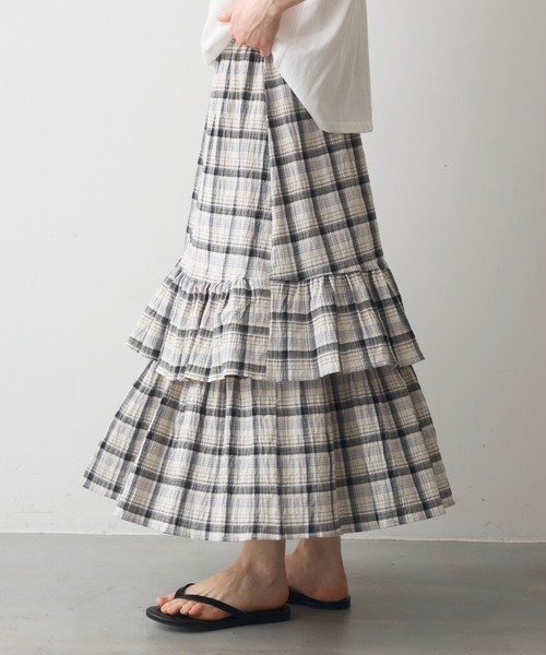 Crisp（クリスプ） スカート crinkle check frill skirt / クリンクル
