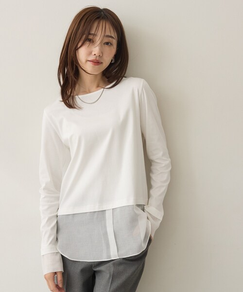 tシャツ 「重ね着レイヤード」シャツディテールレイヤードプルオーバー レディース