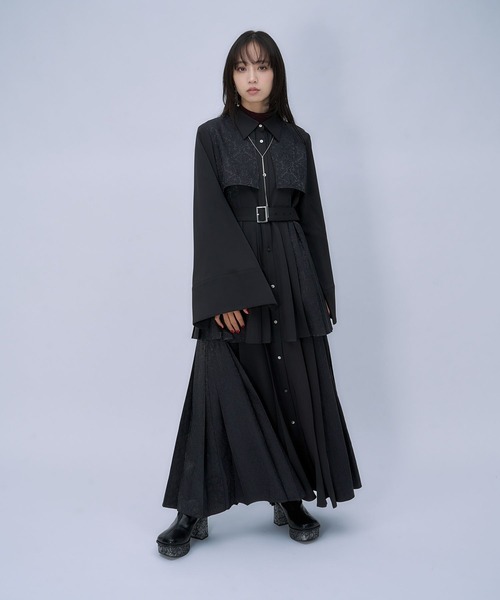HARE サイドプリーツ　ジャガード ワンピース 黒 HARE（ハレ） ワンピース 「選べるミニ丈＆ロング丈」ジャガードソデ