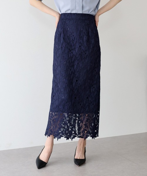 定価¥35200正規品ラブレス☆ネイビー花柄レースロングスカート新品 セール】2WAY シアー トップス付き 花柄 レース ロング