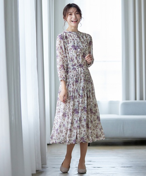 Tiaclasse ワンピース 花柄フリルドレープワンピース : ZOZOTOWN Yahoo