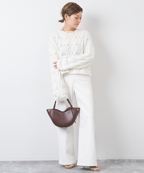 ミューズ ドゥーズィエム クラス 23AW JOYFUL ケーブルプルオーバー ニット セーター クロップド カシミヤ混 オフホワイト /DO ■OS レディ ミューズ ドゥーズィエム クラス MUSE de Deuxieme Classe 23AW