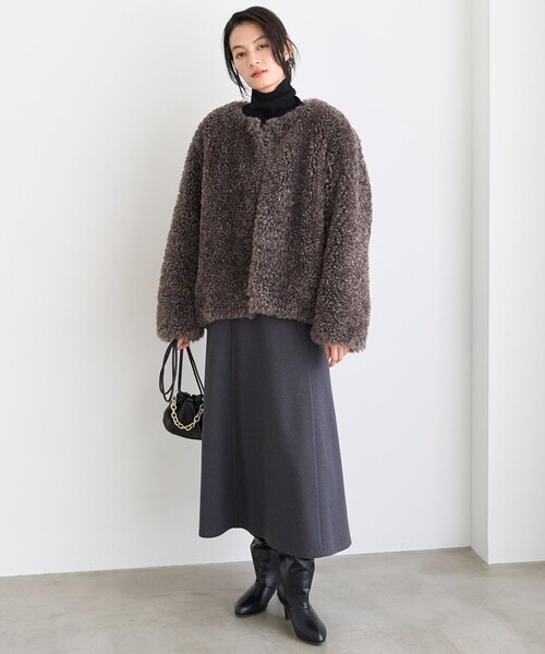 UNFILO エコファー ノーカラージャケット M 美品 エコファー ノーカラージャケット / UNFILO | ファッション通販