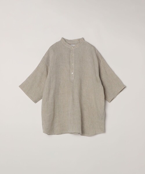SHIPS any シャツ 半袖 any: ピュアリネン バンド スキッパー ハーフ
