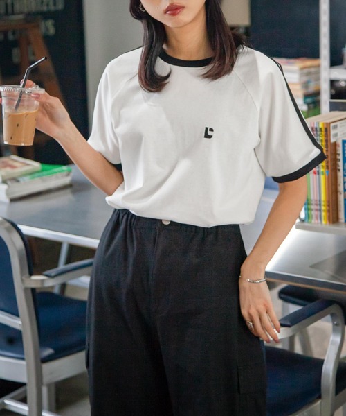 ✨美品✨2022 エブール ラグランスリーブ サマーニット Tシャツ カットソー tシャツ ラグランラインスリーブリンガー刺繍Tシャツ レディース