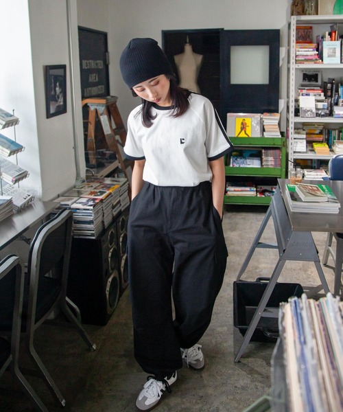 tシャツ ラグランラインスリーブリンガー刺繍Tシャツ レディース