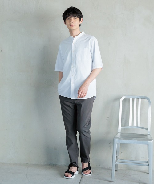 GLOBAL WORK シャツ イージーケアオックス/バンドカラーシャツ