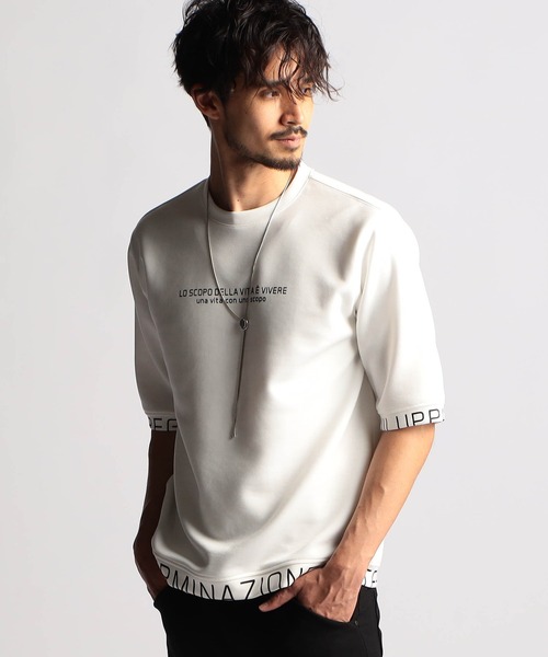 NICOLE CLUB FOR MEN tシャツ ロゴプリント5分袖プルオーバー