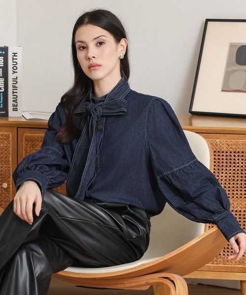 ブラウス シャツ bow collar denim blouse レディース SUWDEE ブラウス シャツ bow collar denim blouse レディース