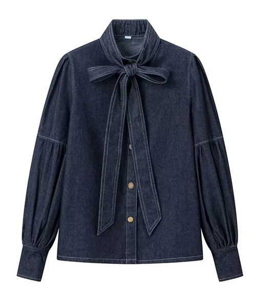 ブラウス シャツ bow collar denim blouse レディース SUWDEE ブラウス シャツ bow collar denim blouse レディース
