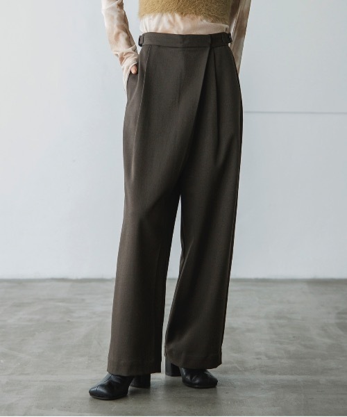 ワイドパンツ スラックス パンツ フロントラップパンツ レディース
