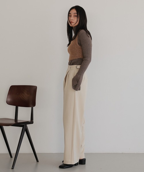 ワイドパンツ スラックス パンツ フロントラップパンツ レディース