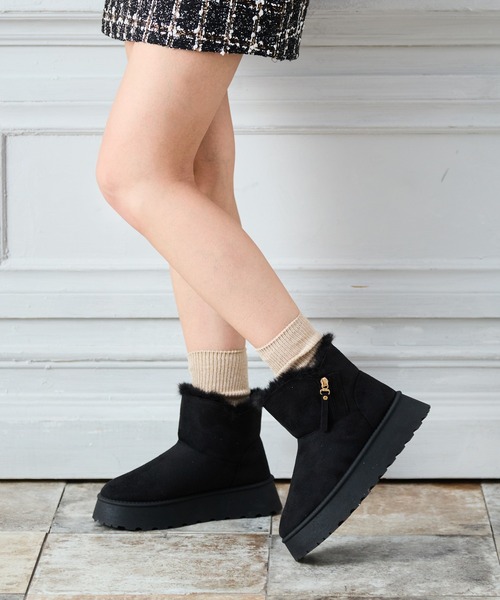 【新品】アグ　アルダーブーツ　ムートン　サイドジップ　24cm ブラック　黒 新品】アグ アルダーブーツ ムートン サイドジップ 24cm ブラック 黒