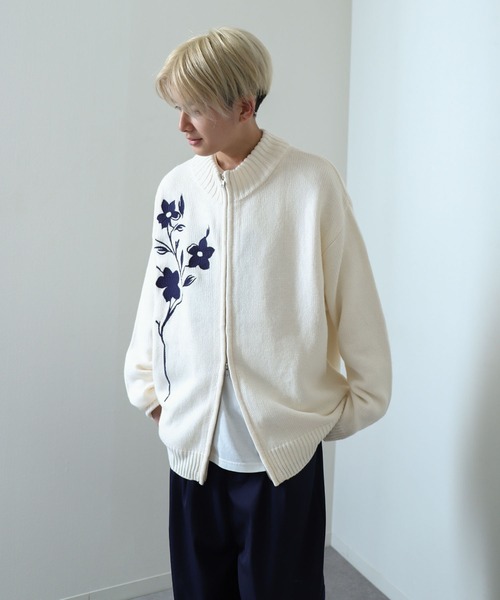 N出品 S/S EMBROIDERED COTTON SHIRT / 刺繍モチーフ パイピング