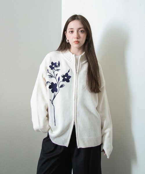 Nilway セーター ニット フラワー 刺繍 ダブル ジップ