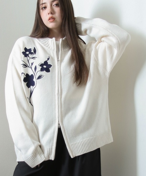 Nilway セーター ニット フラワー 刺繍 ダブル ジップ
