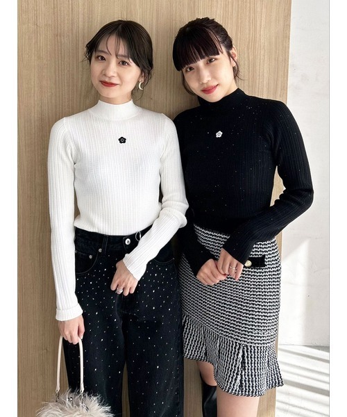 Lily Brown - LILY BROWN×MARY デイジー刺繍バックオープンリブニット LILY BROWN×MARY QUANT】デイジー刺繍バックオープンリブニット