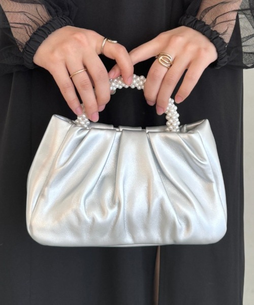 ハンドバッグ パールPUギャザーコンパクトパーティーバッグ : ZOZOTOWN