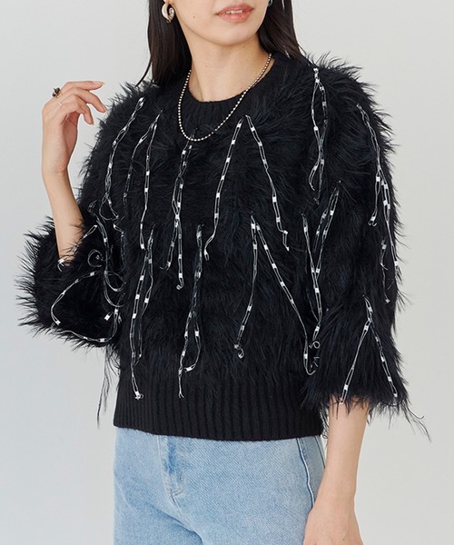 ニット セーター 「Fizz/フィズ」　レースミックスシャギーニット レディース