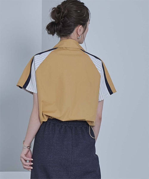 miette（ミエット） ブラウス シャツ 半袖 ストライプ切替ジップ半袖
