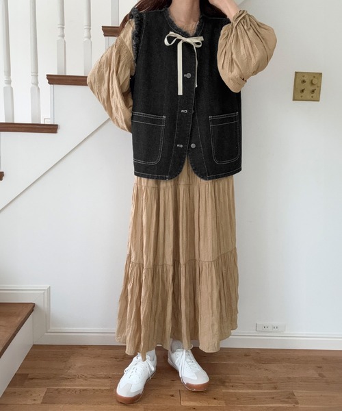 LAUIR ワンピース ワッシャーティアードボリュームワンピース