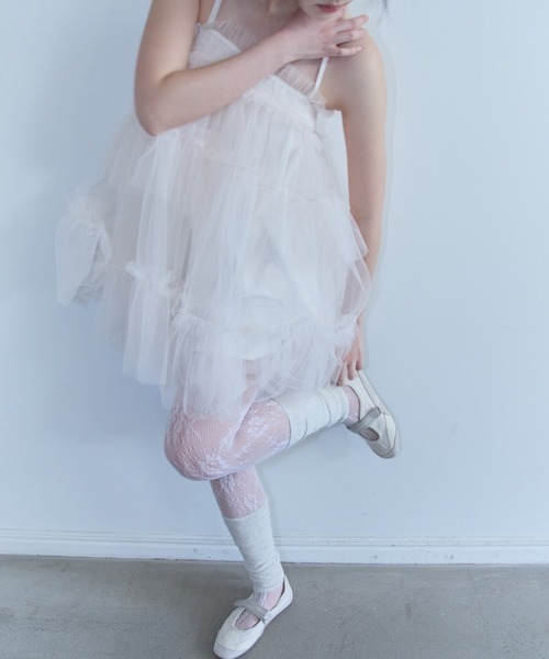 【HONEY MI HONEY】 チュニックキャミソール/オフホワイト HONEY MI HONEY（ハニーミーハニー） キャミソール tulle tiered tunic