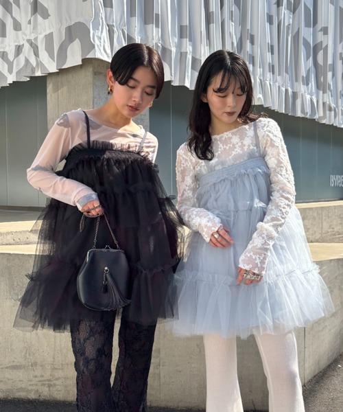 トップス HONEY MI HONEY tulle frill camisole HONEY MI HONEY（ハニーミーハニー） キャミソール tulle tiered tunic