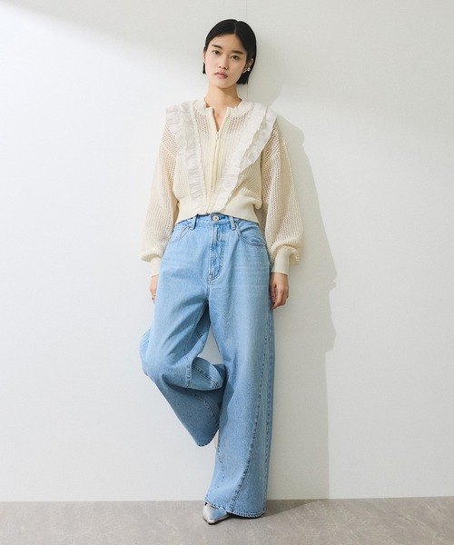 アダムエロペ　新品　今期　ラッフルメッシュ編みカーディガン　ブラック ADAM ET ROPE'｜【WEB限定】ラッフルメッシュ編みカーディガン