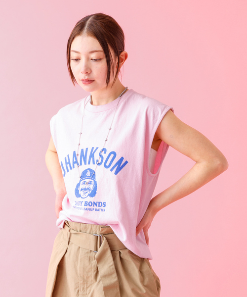 tシャツ 「Le Melange/ル・メランジュ」プリントノースリーブTシャツ/コラボ/ノースリーブ「WEB限定」 レディース Le Melange/ル・メランジュ】プリントノースリーブTシャツ
