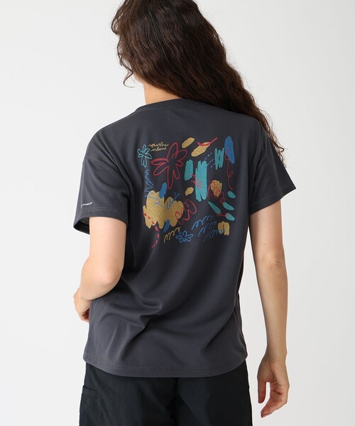 ガウディ◆人気フリルスリーヴ＆定番ビジューロゴ！黒コットンストレッチＴシャツ！S Columbia tシャツ Columbia／ウィメンズトゥリースワロー オムニ