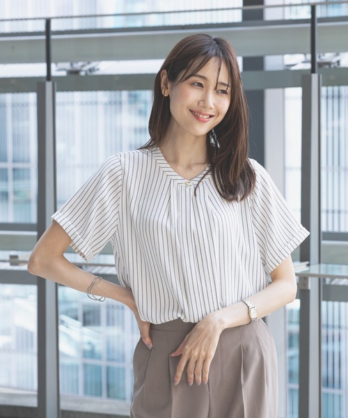 ブラウス シャツ フロント2wayステッチワークブラウス レディース GLOBAL WORK ブラウス シャツ キレイつづく2WAYタック半袖