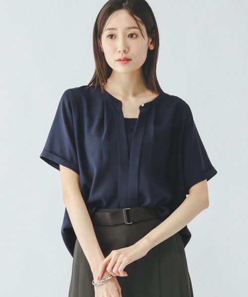 ohga パターンブラウス　ブラック GLOBAL WORK ブラウス シャツ キレイつづく2WAYタック半袖