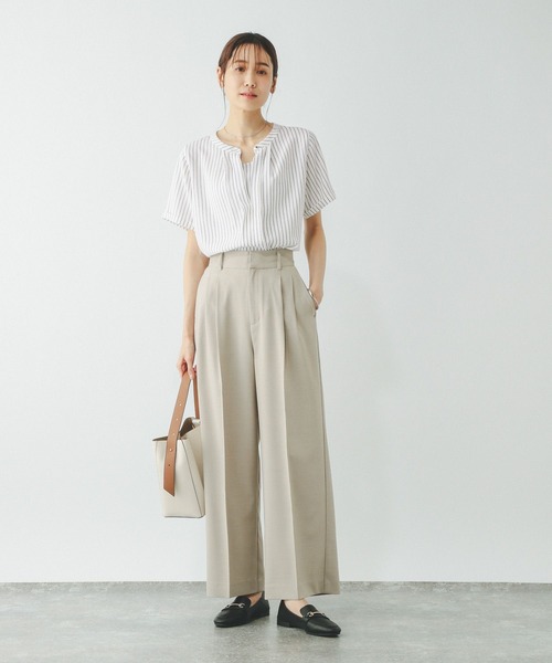 GLOBAL WORK ブラウス シャツ キレイつづく2WAYタック半袖