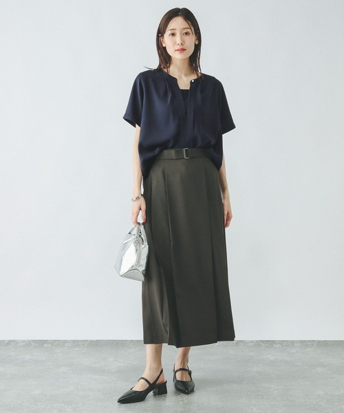 ohga パターンブラウス　ブラック GLOBAL WORK ブラウス シャツ キレイつづく2WAYタック半袖