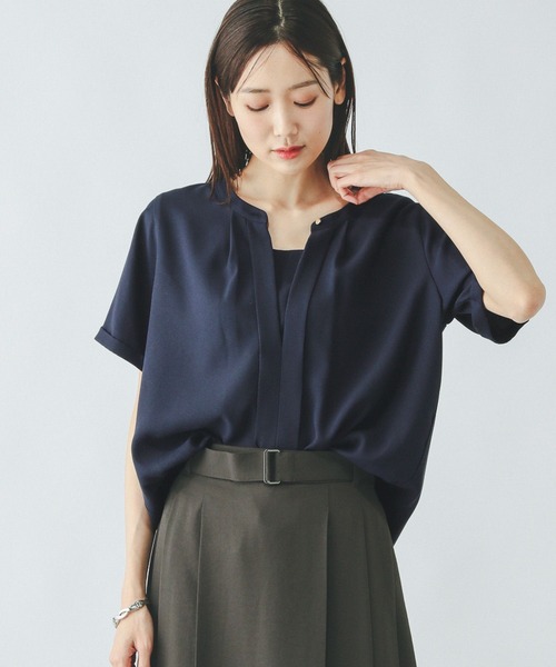 GLOBAL WORK ブラウス シャツ キレイつづく2WAYタック半袖