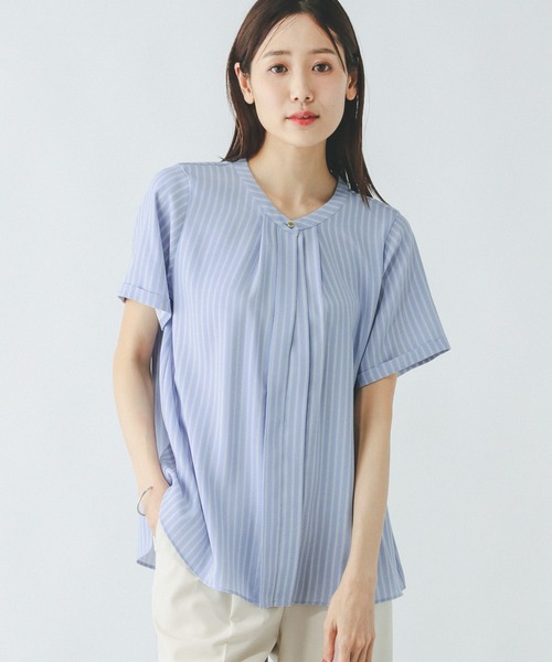 ohga パターンブラウス　ブラック GLOBAL WORK ブラウス シャツ キレイつづく2WAYタック半袖
