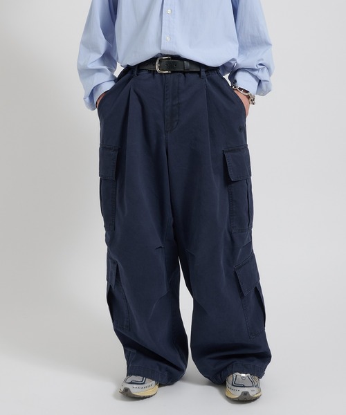 ブラックカーゴパンツ ドローストリング付き COMOLI “オックスドローストリングパンツ” COL: BLACK SIZE: 1,2,3