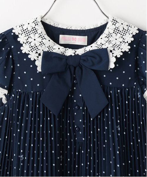 mezzo piano ワンピース レース衿 ドットプリーツワンピース キッズ