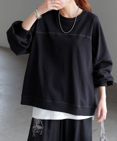 HUG.U（ハグユー） tシャツ ステッチゆるロンT レディース : ZOZOTOWN