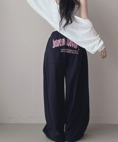 NANAHACHI スウェットパンツ ジャージ バッグプリントワイドスエット