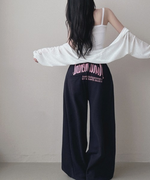 NANAHACHI ワイドパンツ スウェットパンツ ジャージ バッグプリント