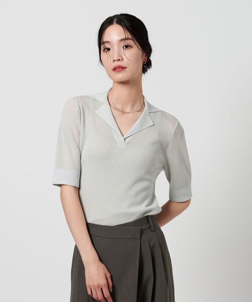【ユナイテッドアローズ】半袖ニット BEAUTY＆YOUTH UNITED ARROWS ニット セーター オープンカラー