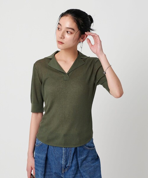 ユニセックスショートスリーブセーター オーバーサイズ 半袖ニット アッシュカラー BEAUTY＆YOUTH UNITED ARROWS ニット セーター オープンカラー