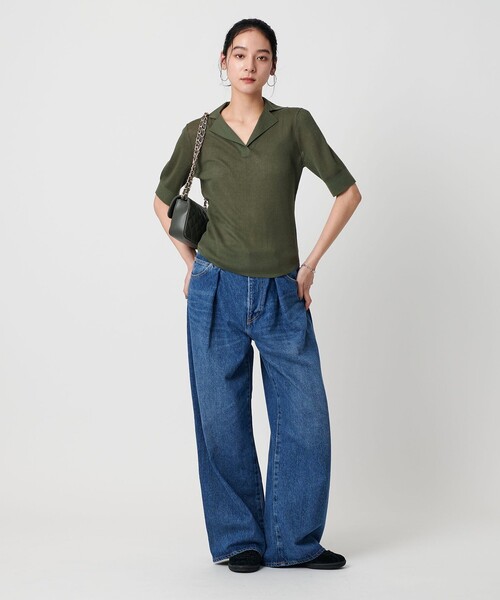 24ss【UNITED ARROWS】ショートスリーブ ニット BEAUTY＆YOUTH UNITED ARROWS ニット セーター オープンカラー