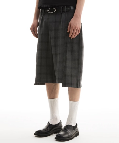 WESTBOY パンツ チェックプリーツショーツ センタープレス
