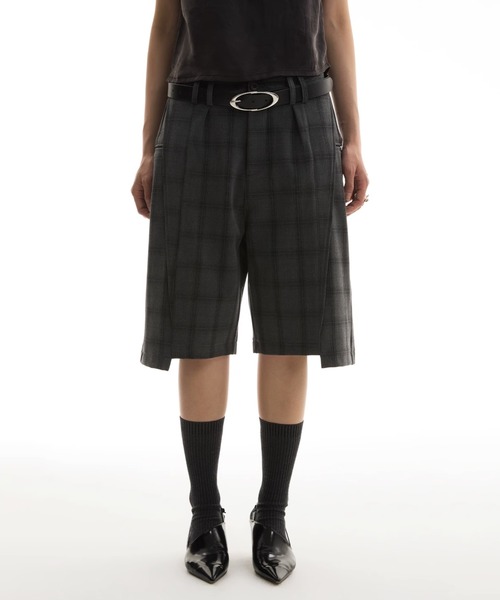 WESTBOY パンツ チェックプリーツショーツ センタープレス