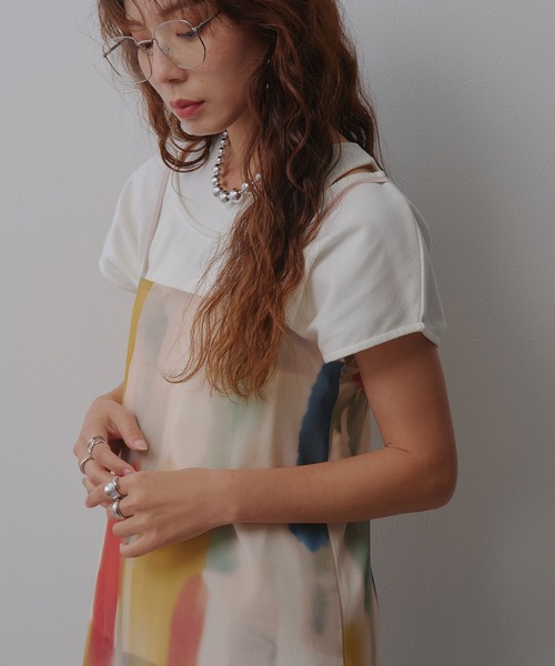 bohmal（ボマール） ワンピース 夏 水彩アート総柄シアーキャミ